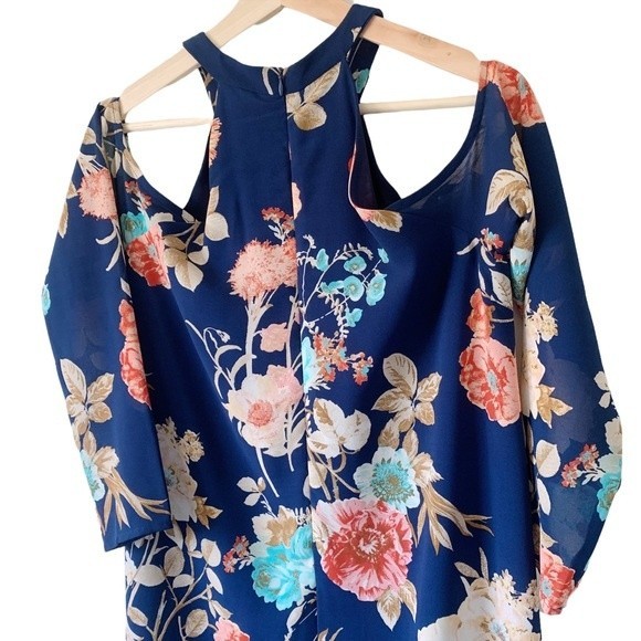 Charles Henry Cold Shoulder Blue Floral Dress Size S Women - Picture 10 of 14